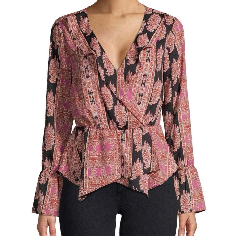 BCBGMAXAZRIA Long Sleeve Surplice Top